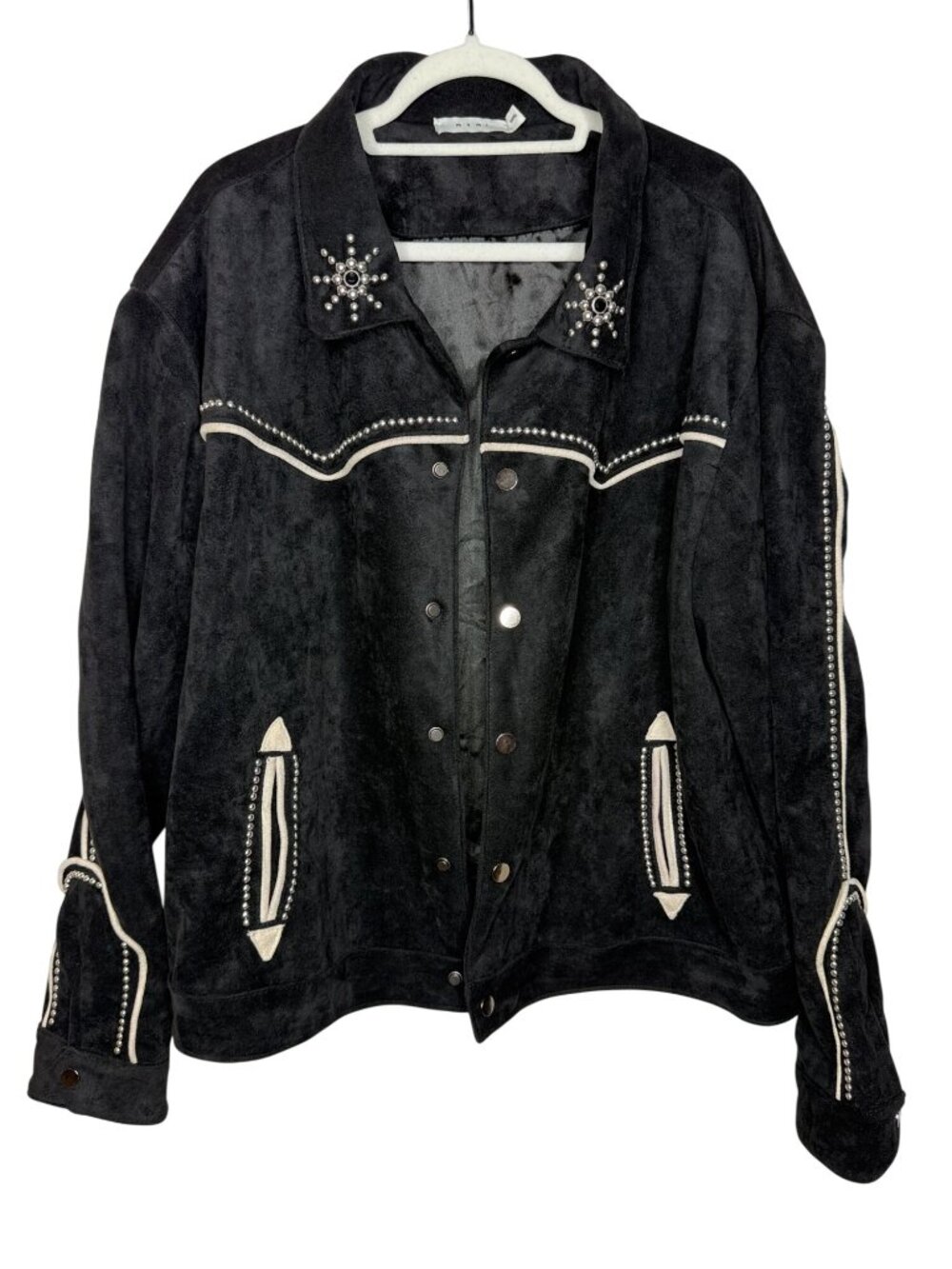 MNML XXXL Black Faux Suede Studded Western Cowboy Jacket Edgy Glam Streetwear